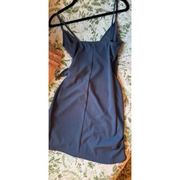 BLUE CRUSH Blue Tie Front Dress - S - Minimalist Slip Style, Feminine Chic Mini - Picture 3 of 4